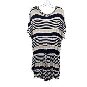 JODIFEL Womens Striped Romper Short Sleeve Tie Waist Size 1X Blue/Multi